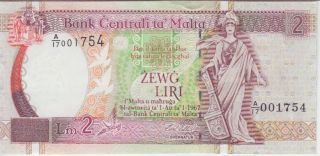 Malta Banknote P45c,  2 Liri Sig Ellul,  Unc
