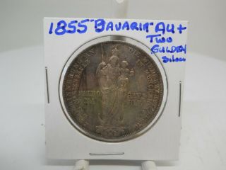 German States Bavaria 1855 Silver 2 Gulden Coin Madonna/column Maximnillian Ii