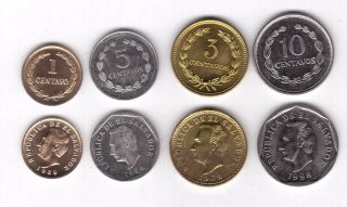 El Salvador - 4 Dif Unc Coins Set: 1 - 10 Centavos 1966,  Years