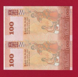 Two Ceylon Sri lanka 100 Rupees 2010.  01.  01 Uncut Sheet of 2 - UNC Rare 2
