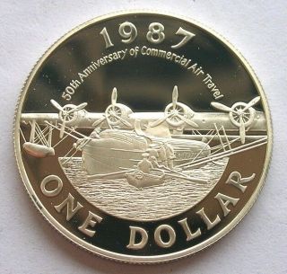 Bermuda 1987 Amphibious Plane Dollar Silver Coin,  Proof