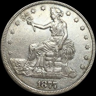 1877 - S Silver Trade Dollar Borders Uncirculated Highly Collectible Au Un Coin Nr