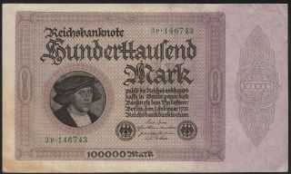 1923 100,  000 Mark Germany Rare Old Vintage Paper Money Banknote Currency Bill Vf