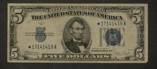 1934c $5 Silver Certificate Small Size Star Replacement Note Ca045