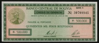 Bolivia (p189) 500,  000 Pesos Bolivianos 1984 Unc
