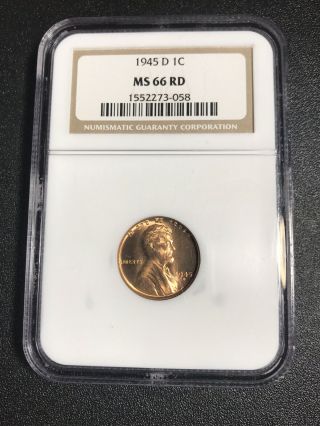 1945 - D 1c Lincoln Wheat Cent Ms - 66 Red Ngc 1552273 - 058 Certified
