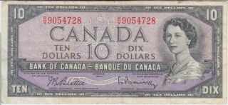 Canada Banknote P79b - 4728 10 Dollars 1954 Sig Beattie - Rasminsky,  Qe Ii,  Vf
