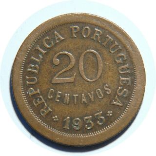 PORTUGUESE GUINEA 20 CENTAVOS 1933 KM 3 BRONZE T26 2