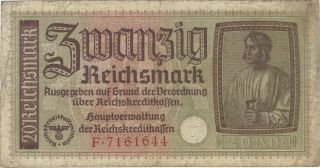 20 Reichsmark Nazi Germany Currency German Banknote Note Money Bill Swastika Ww2