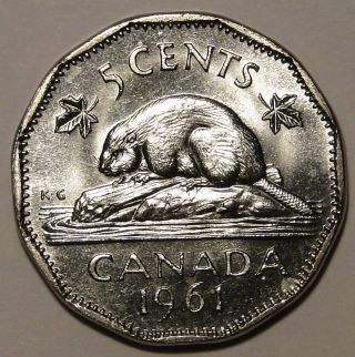 Bu Unc Brilliant Uncirculated Canada 1961 Nickel Five 5 Cent 5c Coin From Roll