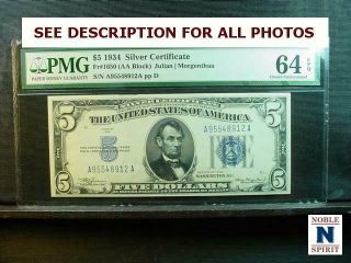 Noblespirit Very Choice Cu $5 1934 Silver Certificate Pmg 64 Epq