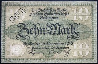 Apolda 1918 10 Mark Grossnotgeld German Notgeld Banknote G - 10954