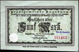 Augsburg 1918 5 Mark Grossnotgeld German Notgeld Banknote Bavaria