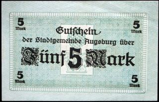 AUGSBURG 1918 5 Mark Grossnotgeld German Notgeld Banknote Bavaria 2