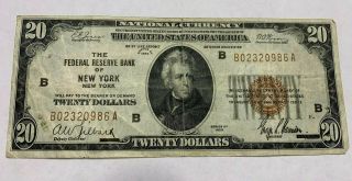 1929 $20 Dollar National Currency Note Circulated