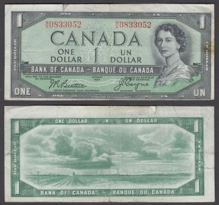 Canada 1 Dollar 1954 (f - Vf) Banknote Devils Face Cut Error Qeii