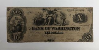 1858 $10 Bank Of Washington,  North Carolina - Obsolete Banknote