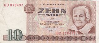 10 Mark Fine - Vf Banknote From Communist East Germany/ddr 1971 Pick - 28