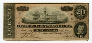 1864 T - 67 $20 The Confederate States Of America Note - Civil War Era Xf/au