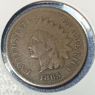 1865 Indian Head Cent - Civil War Era - Vg Plain 5 Penny Us Coin Clear Date