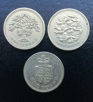 Great Britain £1 Pound 1987/1988/1997 - 3 Coins