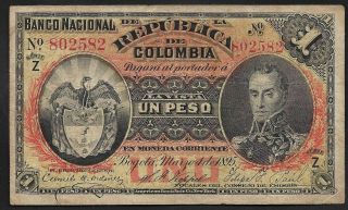 Colombia - Banco Nacional Serie Z - 1 Peso - 1895 - Vf Cond.  - 6 Digits