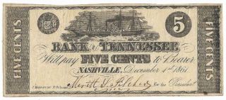 Csa Bank Of Tennessee 5 Cent Note December 1,  1861,  Nashville,  Fine