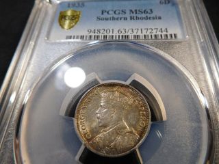 Q168 British Africa Southern Rhodesia 1935 6 Pence Pcgs Ms - 63