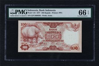 1977 Indonesia Bank Indonesia 100 Rupiah Pick 116 Pmg 66 Epq Gem Unc