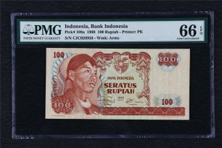 1968 Indonesia Bank Indonesia 100 Rupiah Pick 108a Pmg 66 Epq Gem Unc