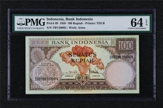 1959 Indonesia Bank Indonesia 100 Rupiah Pick 69 Pmg 64 Epq Choice Unc