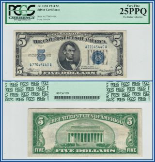 1934 $5 Silver Certificate Pcgs 25 Ppq Very Fine Five Dollars Currency Bank Note