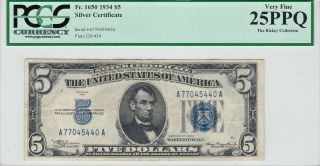 1934 $5 Silver Certificate PCGS 25 PPQ Very Fine Five Dollars Currency Bank Note 2