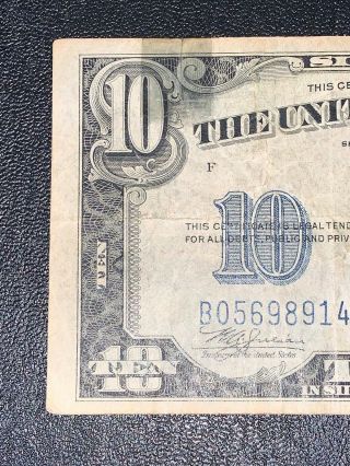 1934 A Series $10 Dollar Bill Federal Note Silver Certificate Yellow Seal 2