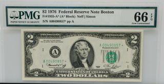 1976 $2 Federal Reserve Star Note Boston Massachusetts Pmg 66 Epq