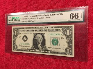 Fr 1900 - J 1963 1 Dollar Federal Reserve Note (Kansas City) PMG 66EPQ 2
