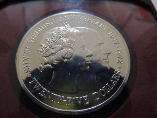 1972 Cayman Islands Twenty Five ($25) Dollar Silver Coin With Case