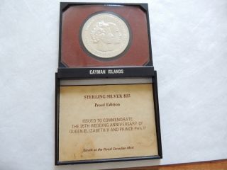 1972 Cayman Islands Twenty Five ($25) Dollar Silver Coin With Case 2