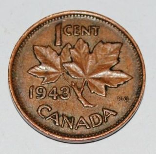 Canada 1943 1 Cent Copper One Canadian Penny Coin