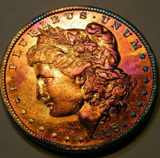 1884 Morgan Silver Dollar Artificial Rainbow Toned Higher Grade Us Coin 3