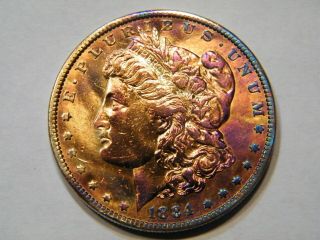 1884 Morgan Silver Dollar Artificial Rainbow Toned Higher Grade US Coin 3 3