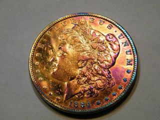 1884 Morgan Silver Dollar Artificial Rainbow Toned Higher Grade US Coin 3 4
