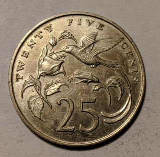 1987 Jamaica Jamaican 25 Cents Hummingbird Coin Xf Km 49 25.  3