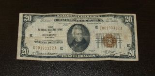 1929 $20 Richmond National Currency Note - Fr.  1870 - E