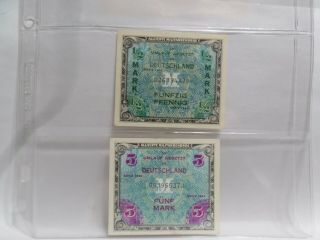1944 German Allied Military Currency,  5 Mark,  1/2 Mark,  Unc. ,  Winning Wwii