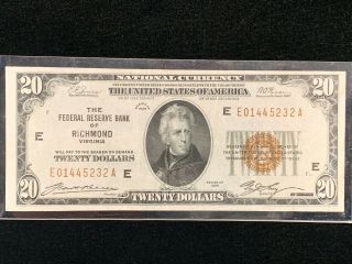 1929 $20 National Currency Note,  Federal Reserve Bank Of Richmond Bill