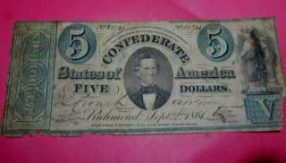 1861 Confederate Five Dollar Note