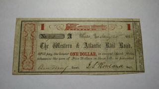 $1 1862 Atlanta Georgia Ga Obsolete Currency Bank Note Bill Western Atlantic