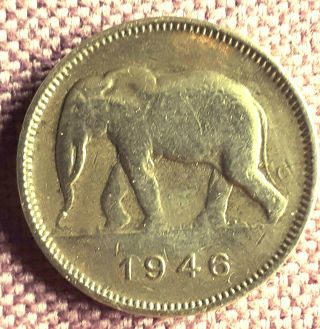 Belgian Congo : 2 Francs 1946 Elephant Km 28 Xf