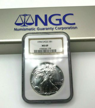 1994 United States 1 Oz Silver American Eagle S$1 Ngc Ms69